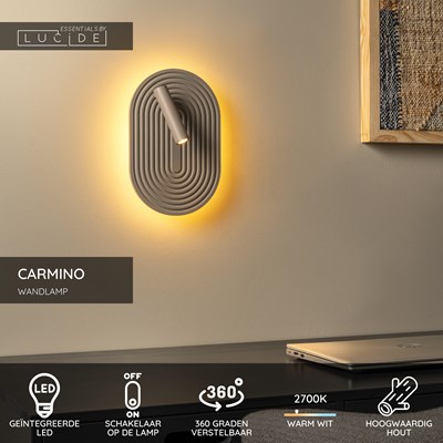 Lucide CARMINO - Wandlamp - LED - 2700K - Taupe | Essential
